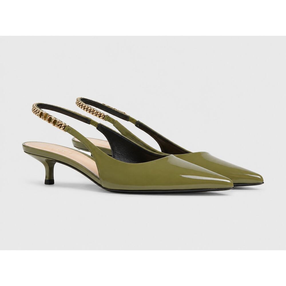 Gucci Signoria Patent Slingback Pump In Green 38